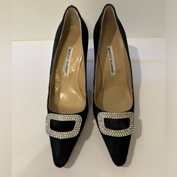 Manolo Blahnik EU 39.5 PonyHair  Crystal Buckle Pumps